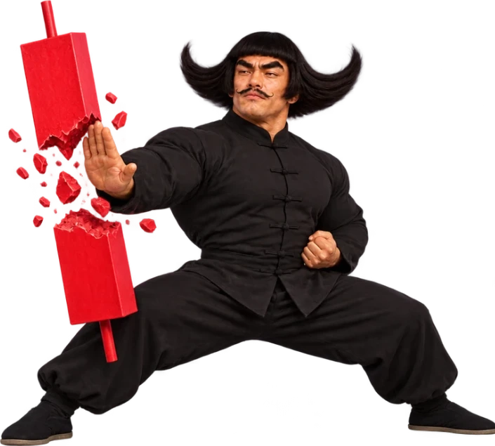 Giga Sean breaking a red candle in half with his palm